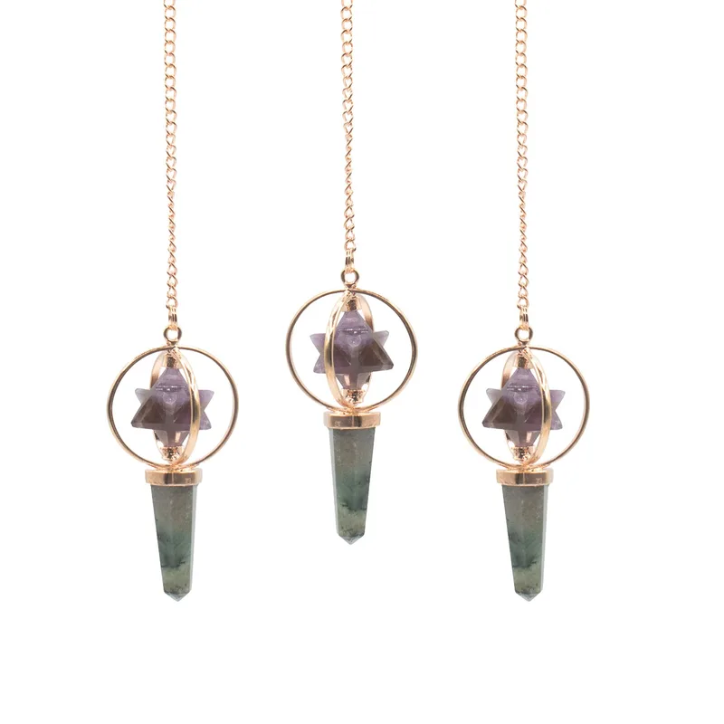Cosmic Navigator Two Piece Spinning Merkaba Star in Copper Pendulum Amethyst & Labradorite