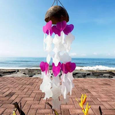 Coconut & Capiz Windchimes Pink and Bianco Mix Shapes 35cm — foto 2