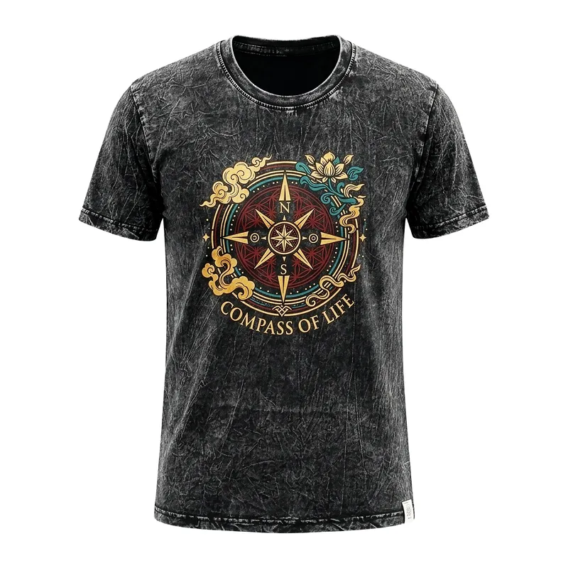 Nomad Sari Stonewashed Cotton T-Shirt Compass of Life Charcoal Small — foto 3