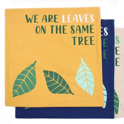 Printed Cotton Cushion Cover - We are Leaves - Naturale — foto 2