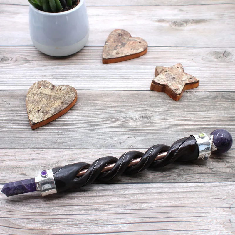 Spiral Carving Healing Wand Copper Pipe Amethyst — foto 1