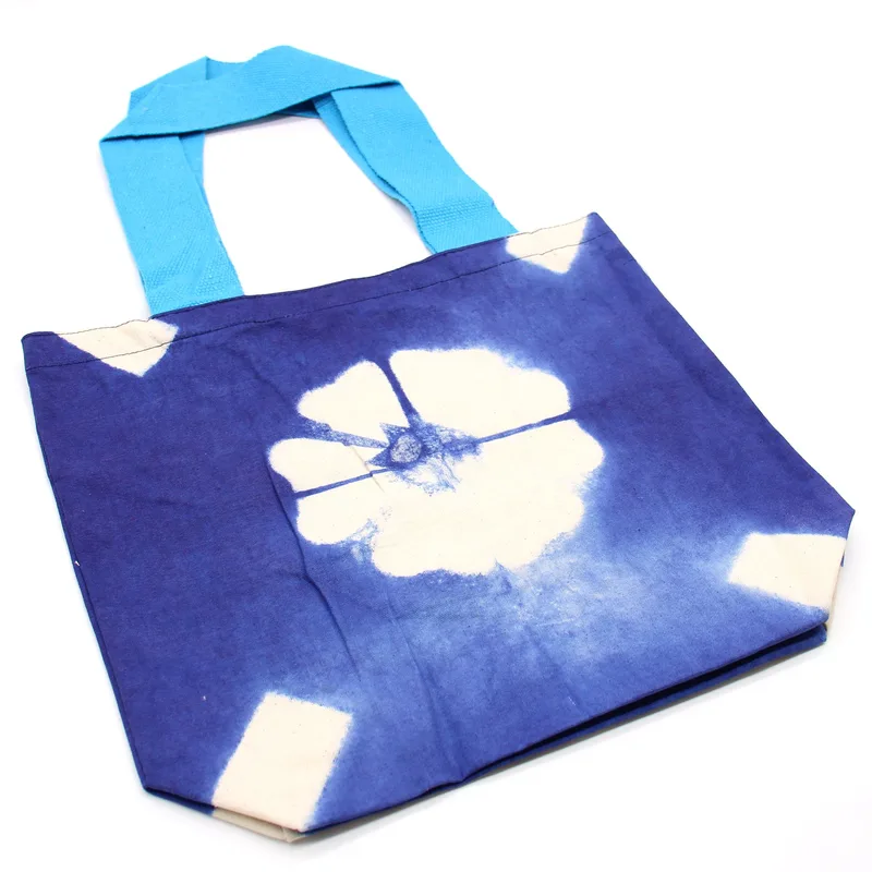 Naturale Tye-Dye Cotton Bag 38x42x12cm Blu Fiore Blu Handle — foto 1