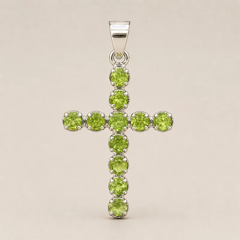 Indian Devotional Pendant Argento Plated Peridot Crucifix — foto 4