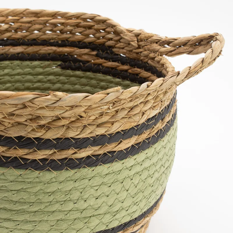 Cotton & Seagrass Large Baskets Naturale Nero & Green Set of 3 — foto 4