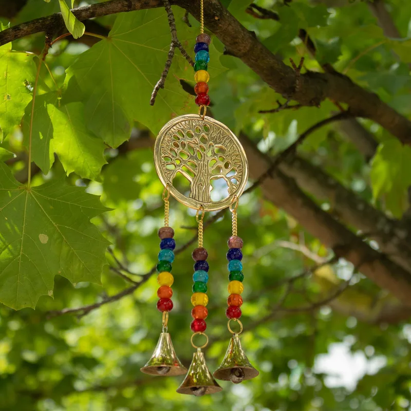 Indian Chimes Brass Albero of Life with Chakra Beads 3 Bells 6.5x31cm — foto 2