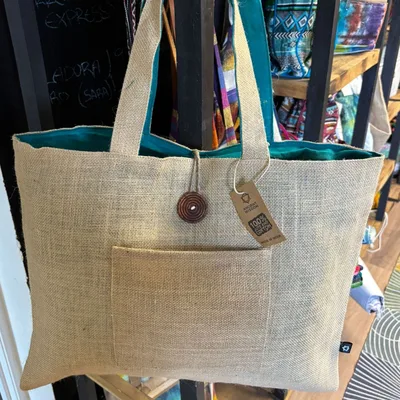 Reversible Jute & Cotton Big Bag Teal — foto 3