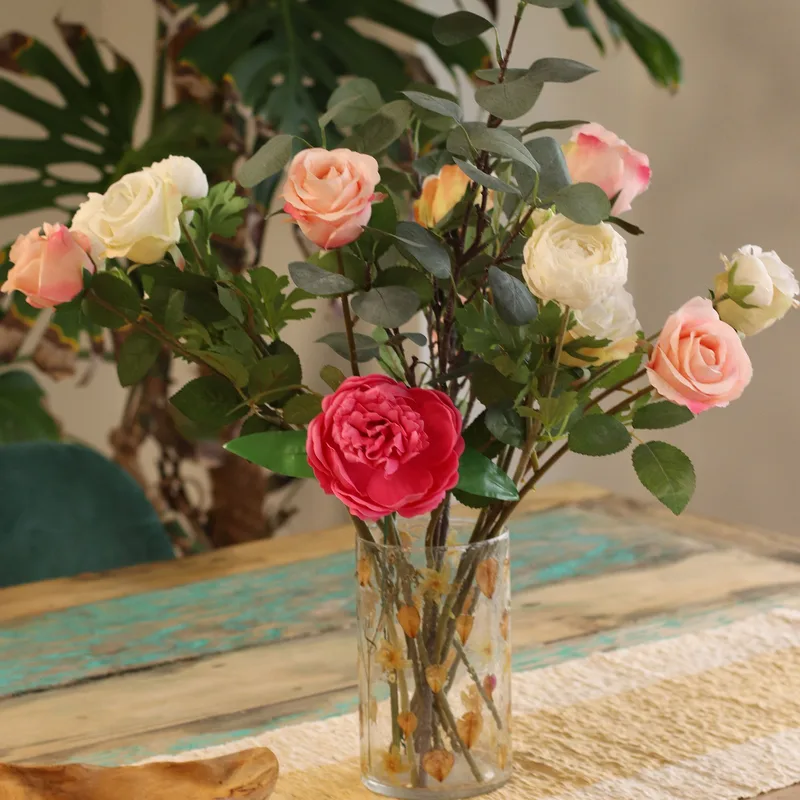 Naturale Floral Glass Tall Vase Candela Porta Rosa - — foto 2