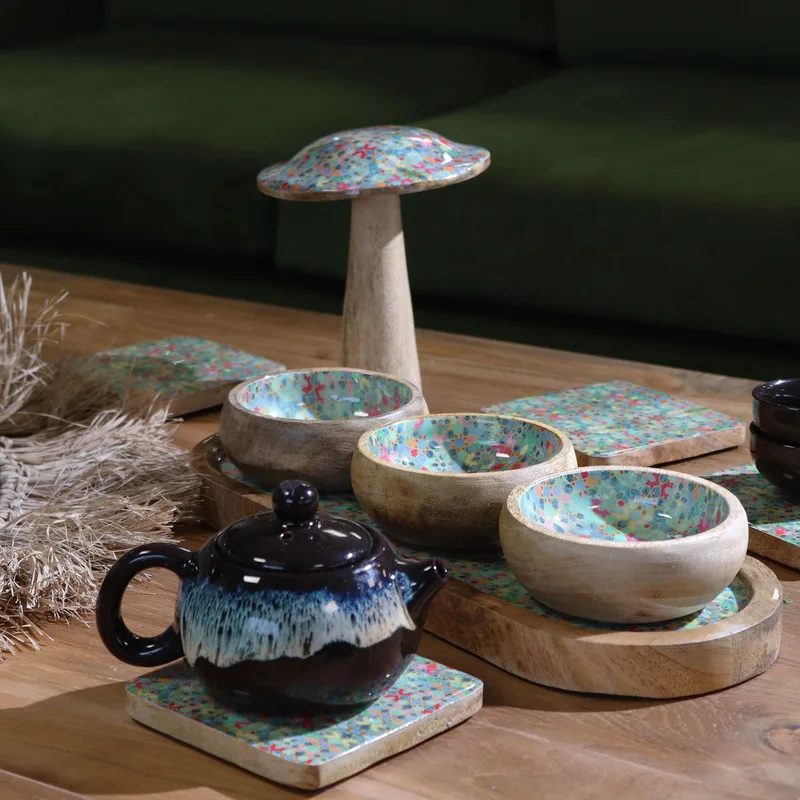 Mango Legno Tray with 3 Bowls Mediterraian Tile pattern — foto 1
