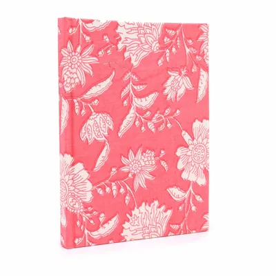 Quaderno a Coperta di Cotone 20x15 cm - 96 Pagine - Motivo Floreale Rosa