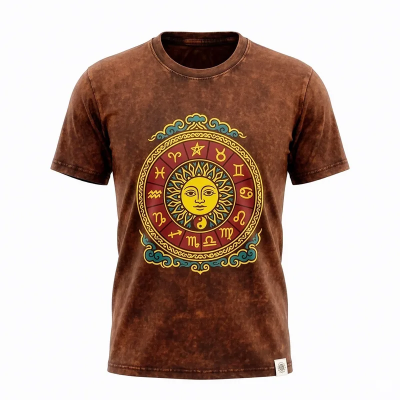 Nomad Sari Stonewashed Cotton T-Shirt Sun & Zodiac Brown Medium — foto 1