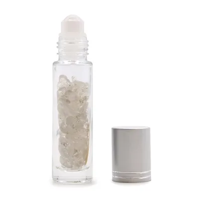 Gemstone Essenziale Olio Roller Bottle - Rock Quartz - Argento Cap + Gemstone Roller Tip for 5ml Bottle - Rock Quartz