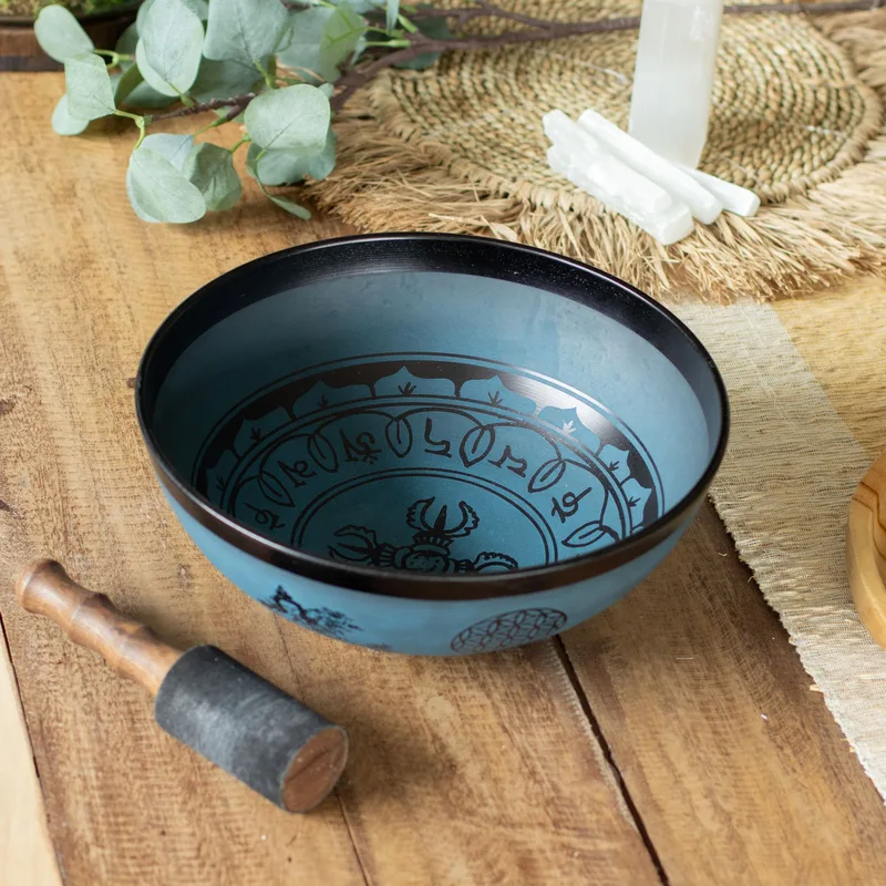 Large Aluminum Singing Bowl Tibetan Double Dorjy Design Blu — foto 3