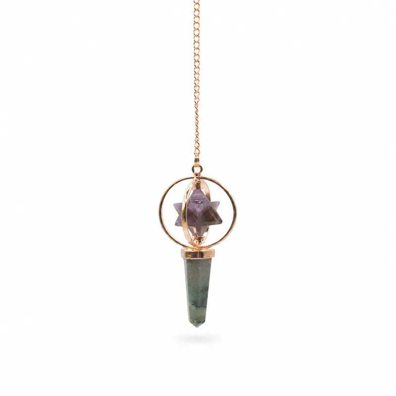 Cosmic Navigator Two Piece Spinning Merkaba Star in Copper Pendulum Amethyst & Labradorite — foto 1