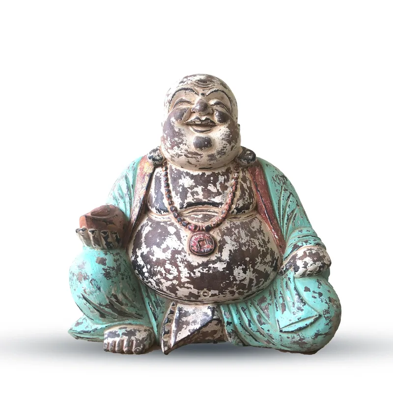 Vintage Mint Hand Carved Buddha Statue 40cm Happy Buddha