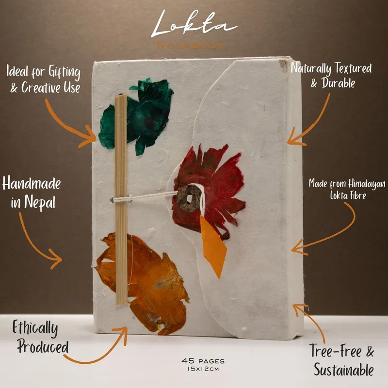 Med Lokta Button Lock Notebook (15x12cm) - 45 leafs - Crafted Real Himalayan Floral Design — foto 1