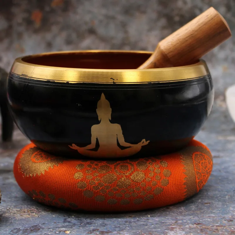 Lrg Buddha Singing Bowl Set- Black/Orange 14cm — foto 6