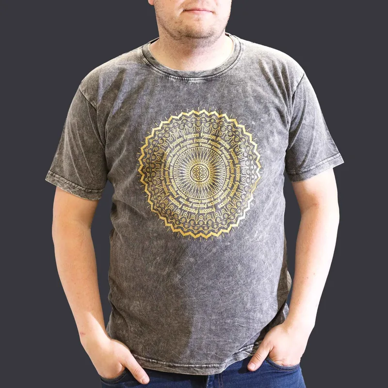 Nomad Sari Stonewashed Cotton T-Shirt – Mandala – Dark Grey – XL