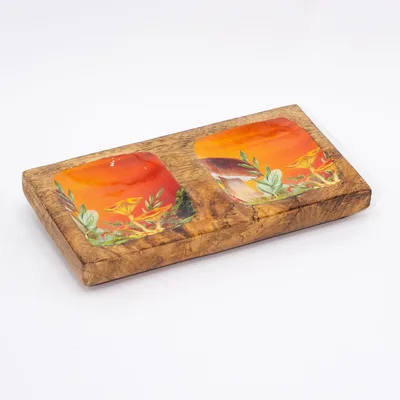 Double Trinket Tray 20x10x2.5cm Mushroom Design Maroon