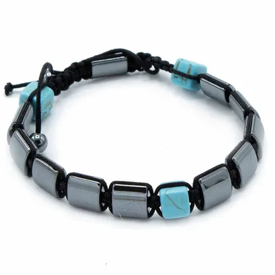Bracciale Shamballa in Magnetite e Eritritro con Cubi Turchesi