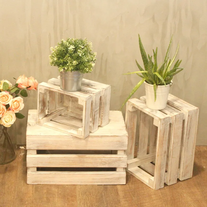 Cesti di Stoccaggio in Legno – Set Bianco Wash di 3 Pezzi — foto 5