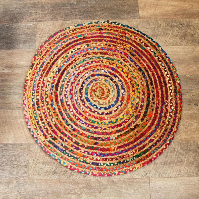 Round Jute and Recycled Cotton Rug 90 cm