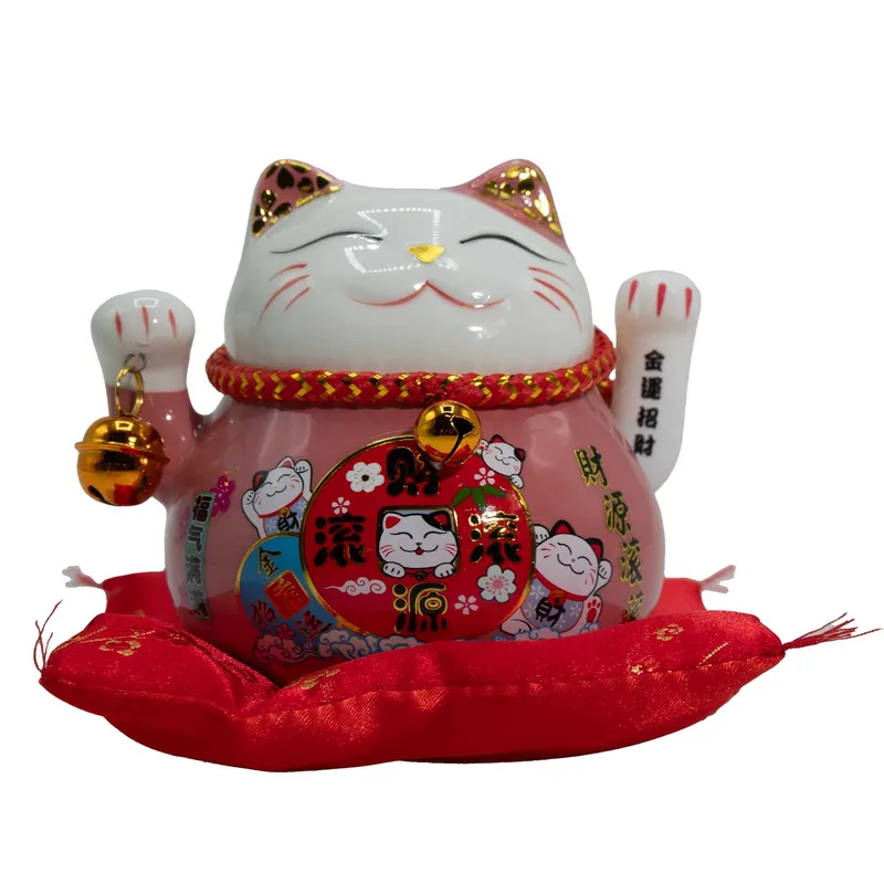 Ceramic Money Cat Moving Hand Pink on Cushion — foto 1