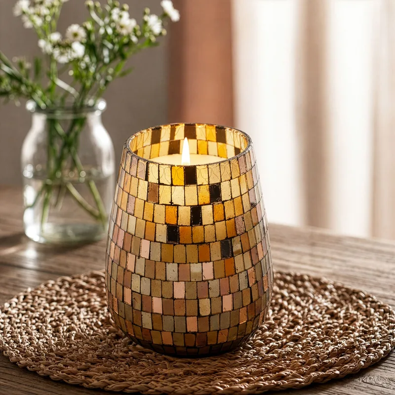 Tall Glass Jar Candele Ambra Mosaic — foto 2