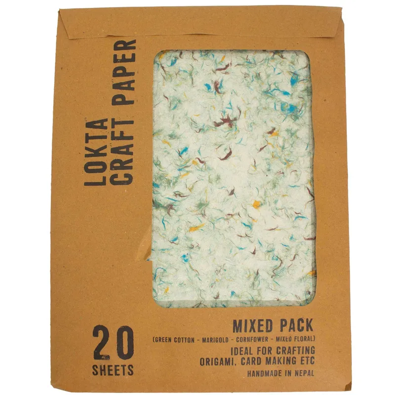 A4 Lokta Craft Paper Mixed Pack Verde Cotton Marigold Cornfower Mixed Floral) — foto 1