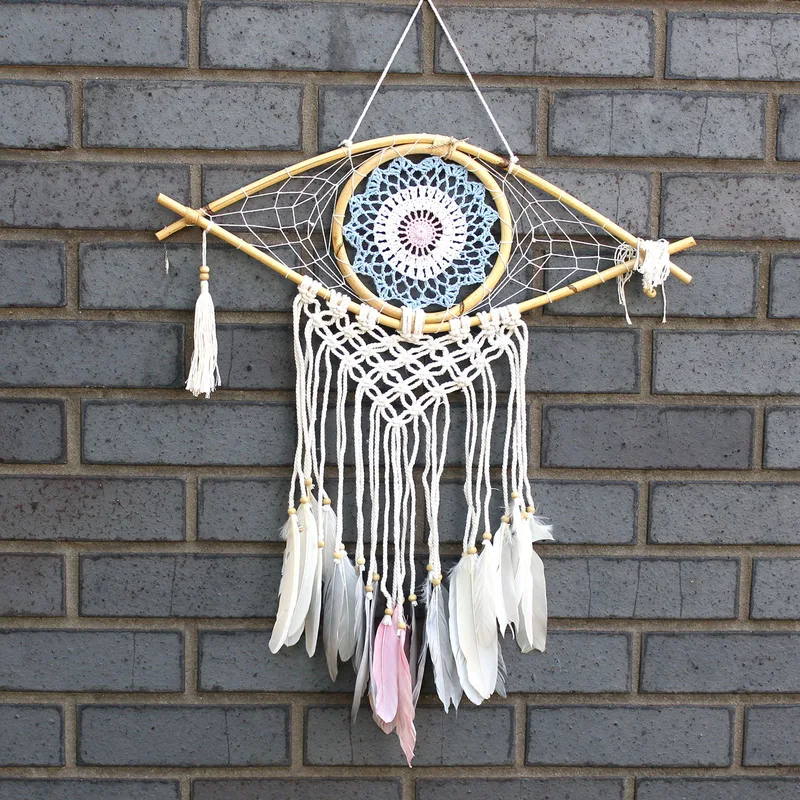 Protection Dream Cather Med Macrame Eye Blue/ Whie/Pink