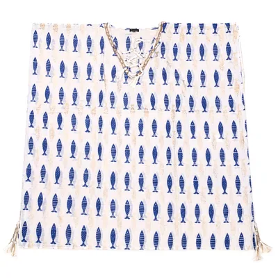 Nomad Sari On the Med Collection - Kaftan - Bianco & Blu Bold Fish Print — foto 1