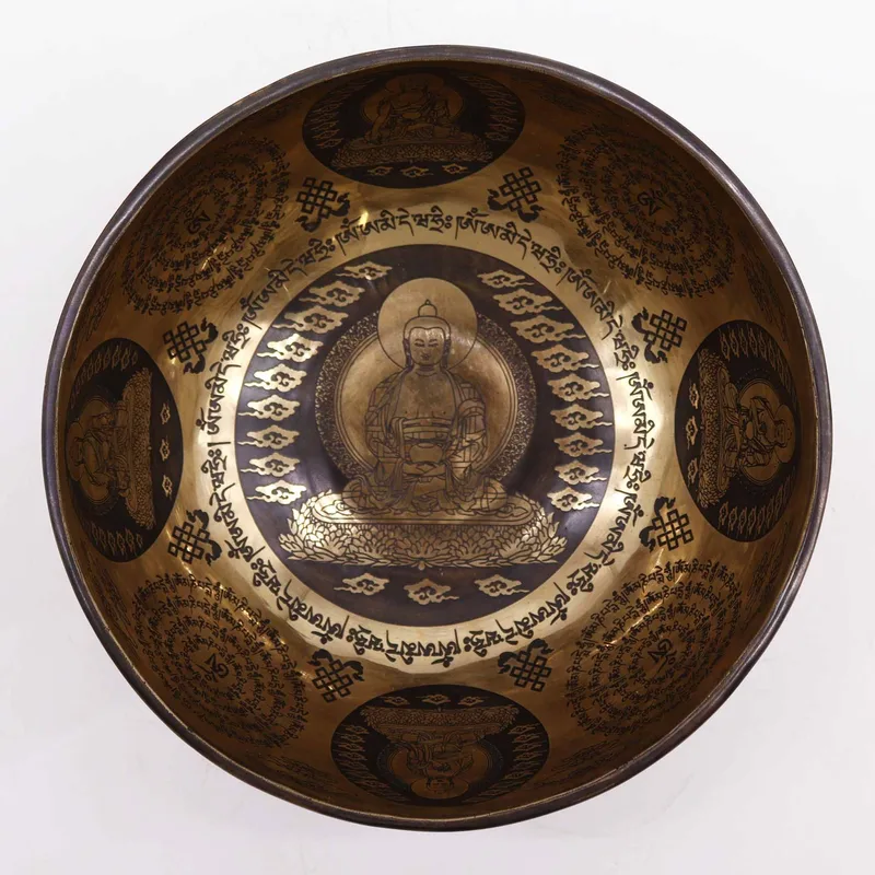Tibetan Healing Engraved Bowl 21cm 5 Buddhas — foto 1