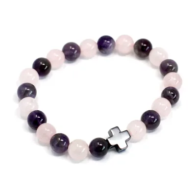 Set of 2 Gemstones Friendship Bracelets Love Amethyst & Rosa Quartz — foto 1