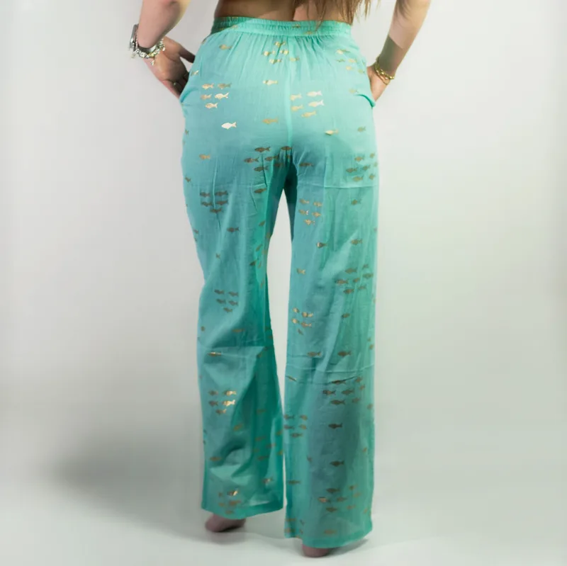 Nomad Sari On the Med Collection Lounge Pants Turquoise & Oro Fish Design — foto 3
