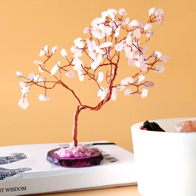 Lrg Gemstone Albero Rosa Quartz on Pink Agate Base