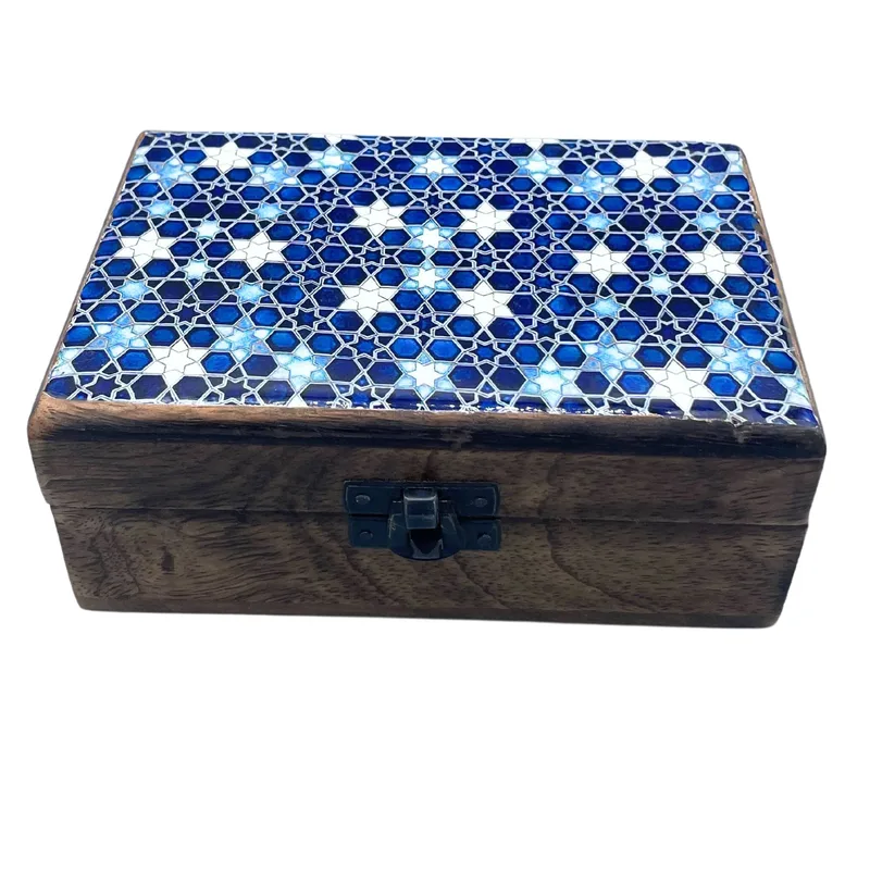 Medium Ceramic Glazed Legno Scatola - 15x10x6cm - Blu Stars