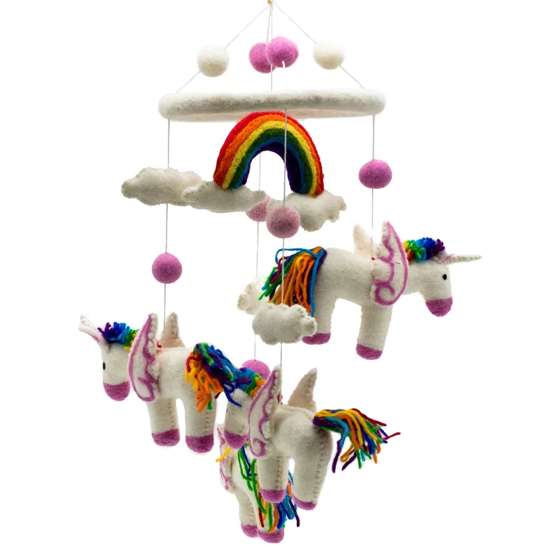 Fatto a mano Felt Mobile Rainbow Unicorns