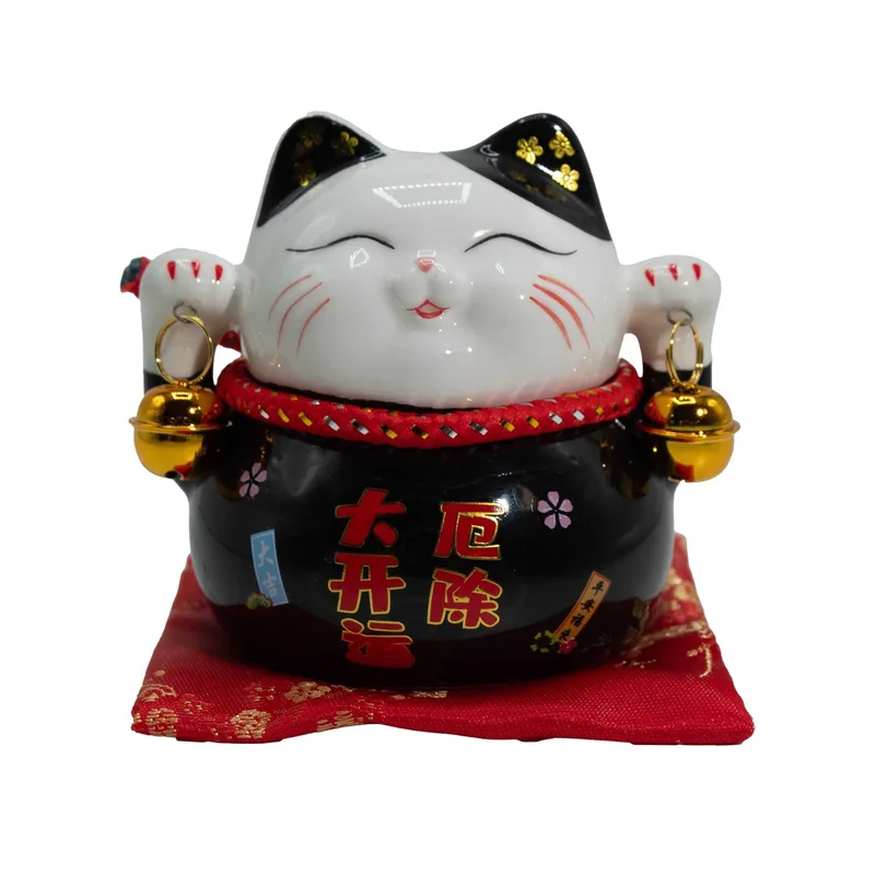 Ceramic Money Cat Bank Nero on Cushion