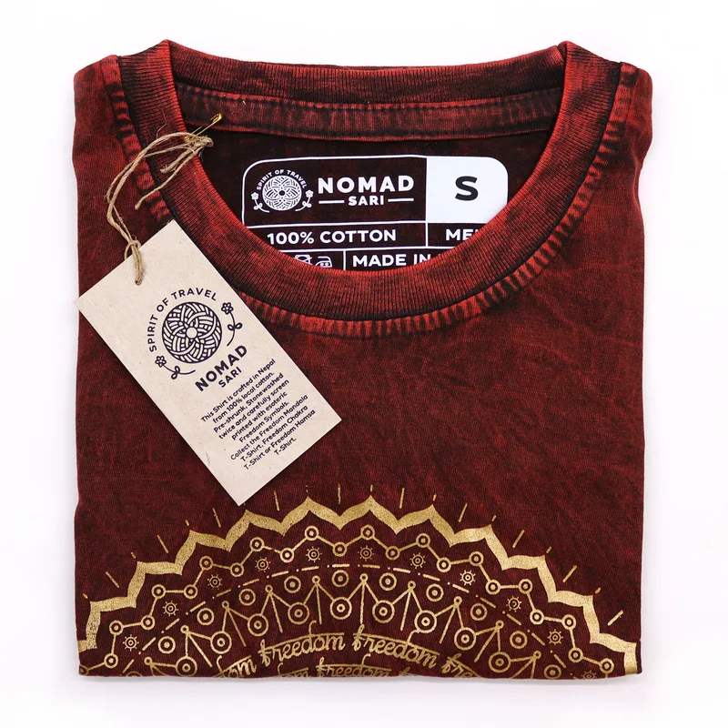 Nomad Sari Stonewashed Cotton T-Shirt – Mandala – Maroon – Small — foto 1