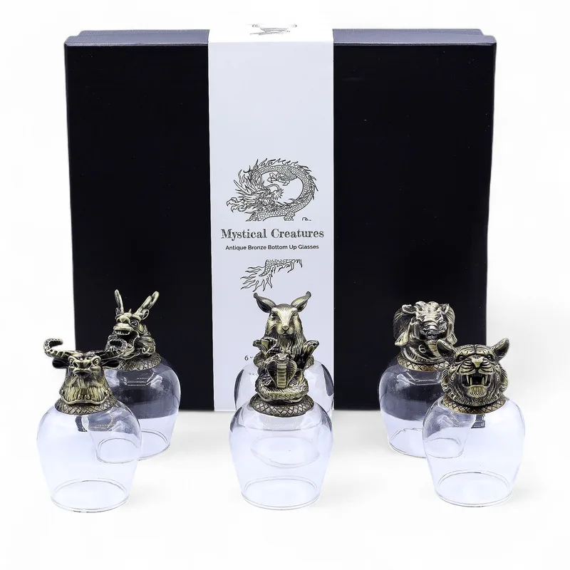 Gift Set of 6 Glasses Mystical Creatures Antique Bronze