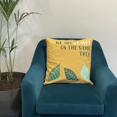 Printed Cotton Cushion Cover - We are Leaves - Naturale