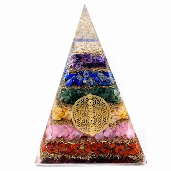 Orgonite Pyramid Seven Chakra Fiore of Life 70 mm