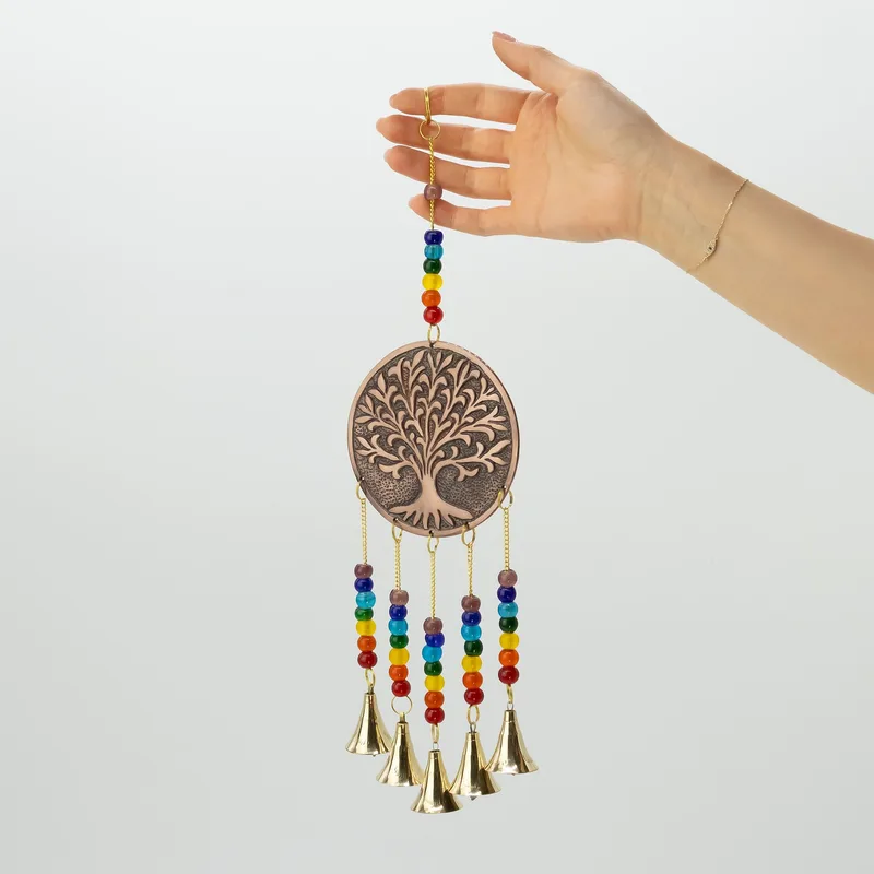 Indian Chimes Med Albero of Life Chakra Beads 5 Bells 10x36cm — foto 3