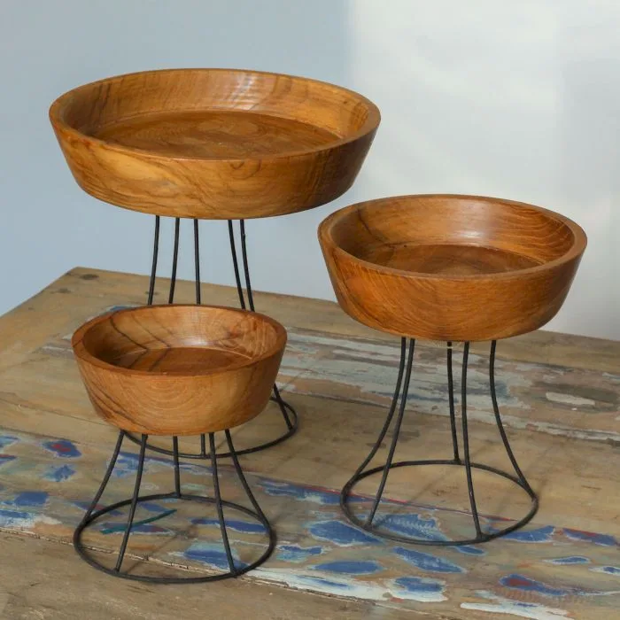 Set of 3 Elevated Teak Bowls — foto 2