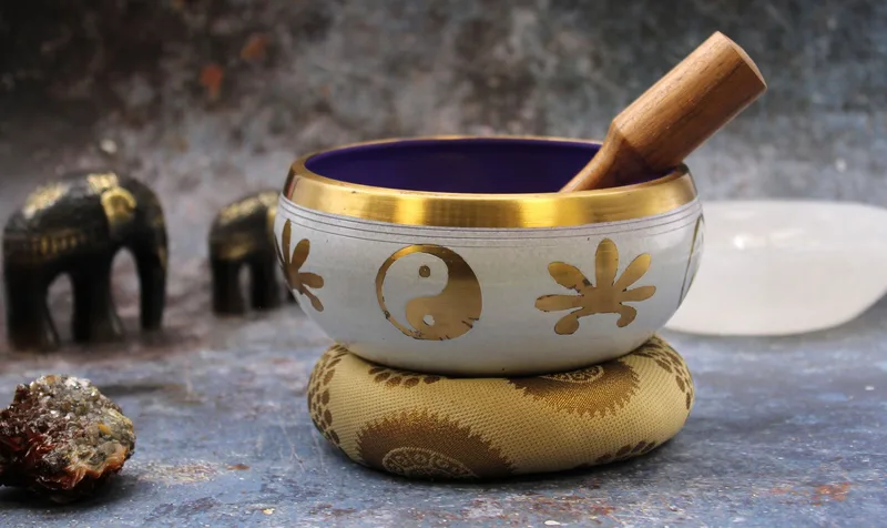 Lrg Yin & Yang Singing Bowl Set- White/Purple 14cm — foto 5