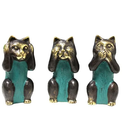 Set of 3 See No, Hear No, Speak No Evil Brass Cats — foto 2