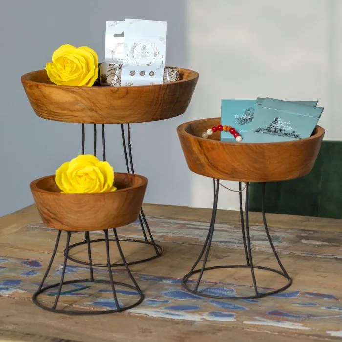 Set of 3 Elevated Teak Bowls — foto 6