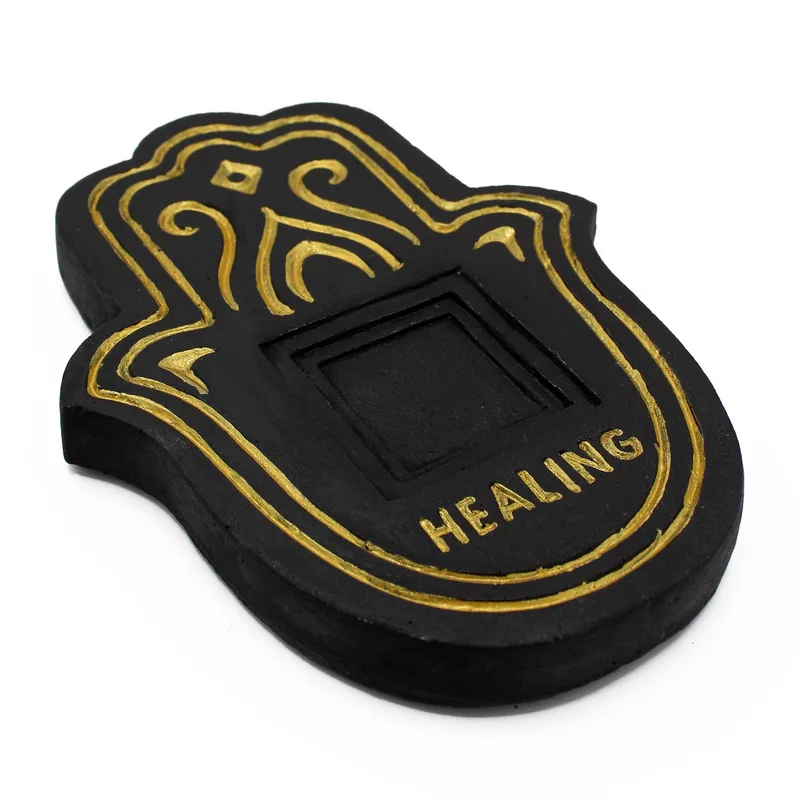 Healling Incenso Plate Nero & Oro Lava-Stone