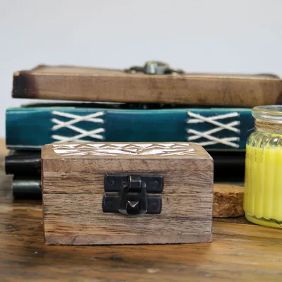 Bianco Washed Wooden Scatola - 3x1.5 Pill Scatola Aztec Design — foto 2