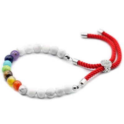 925 Argento Plated Gemstone Royal Red String Bracelet Bianco Howlite Chakra