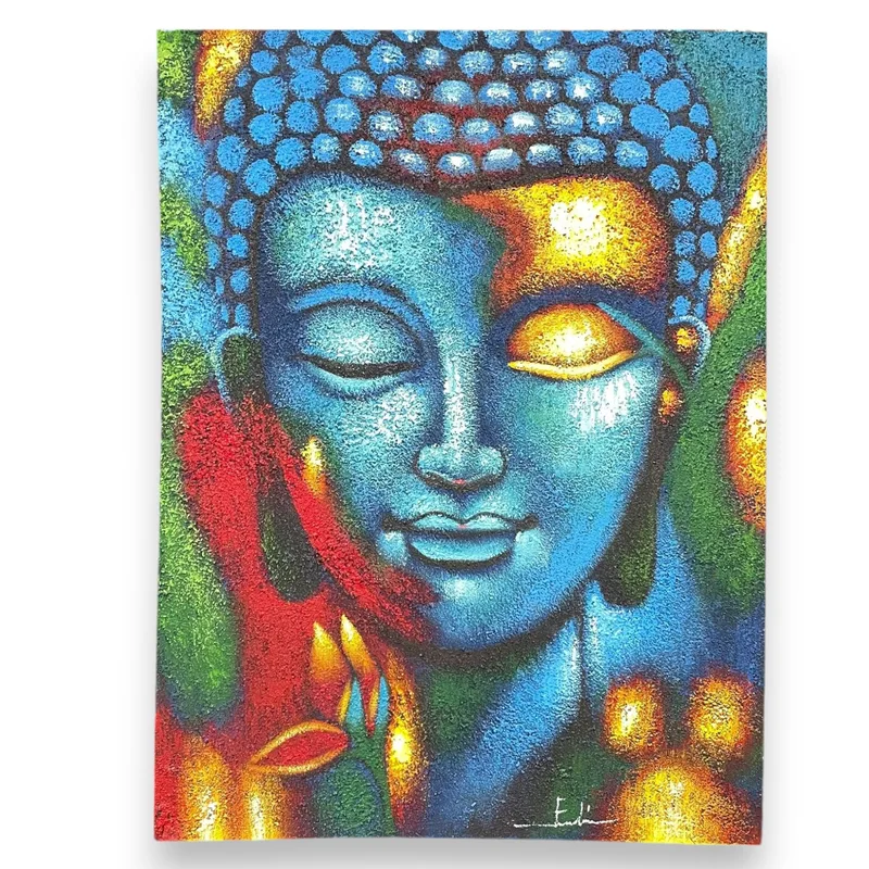 Buddha Painting Blu & Oro Fiore 75x55cm